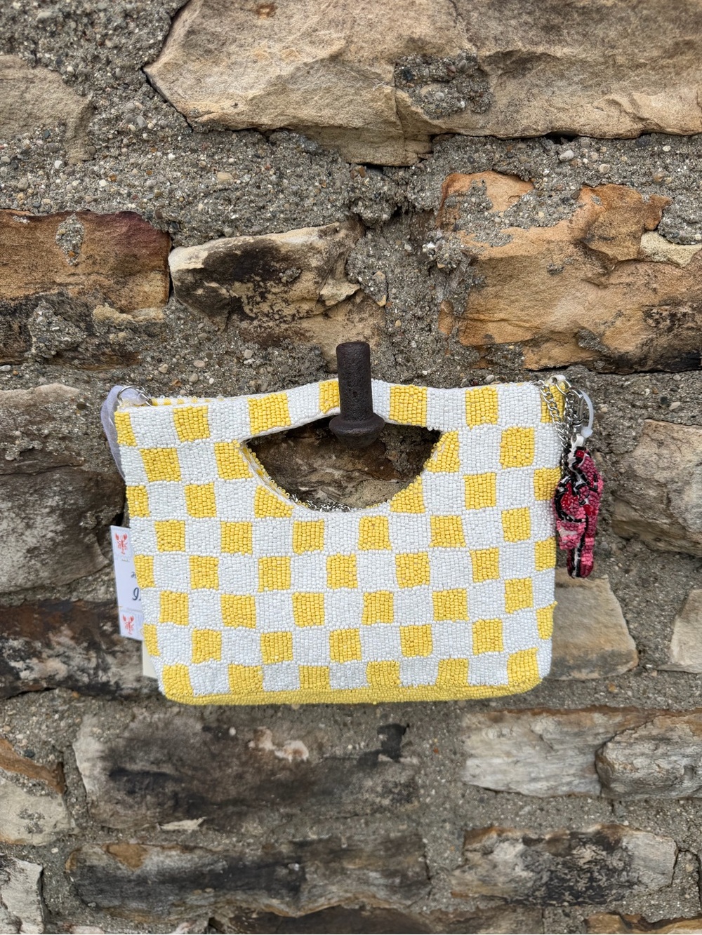 NWT Beaded Lobster Handbag in yellow and white plaid purse crossbody - Picture 2 of 2